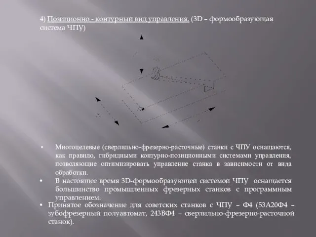 4) Позиционно - контурный вид управления. (3D – формообразующая система ЧПУ)