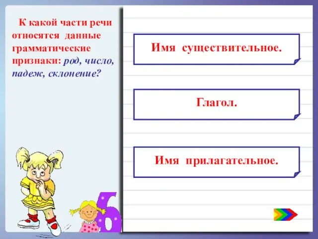 К какой части речи относятся данные грамматические признаки: род, число, падеж,