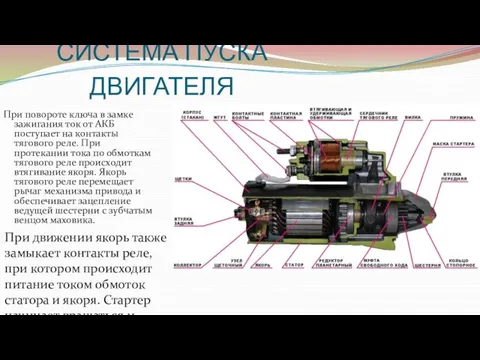 СИСТЕМА ПУСКА ДВИГАТЕЛЯ При повороте ключа в замке зажигания ток от