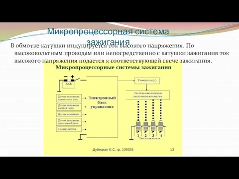 В обмотке катушки индуцируется ток высокого напряжения. По высоковольтным проводам или