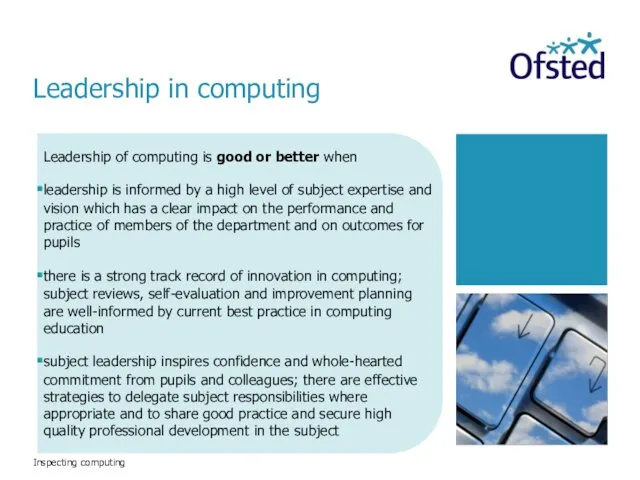 Inspecting computing Leadership of computing is good or better when leadership