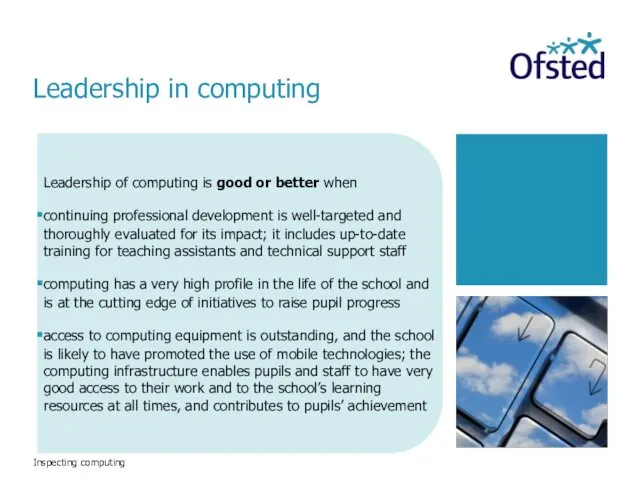 Inspecting computing Leadership of computing is good or better when continuing