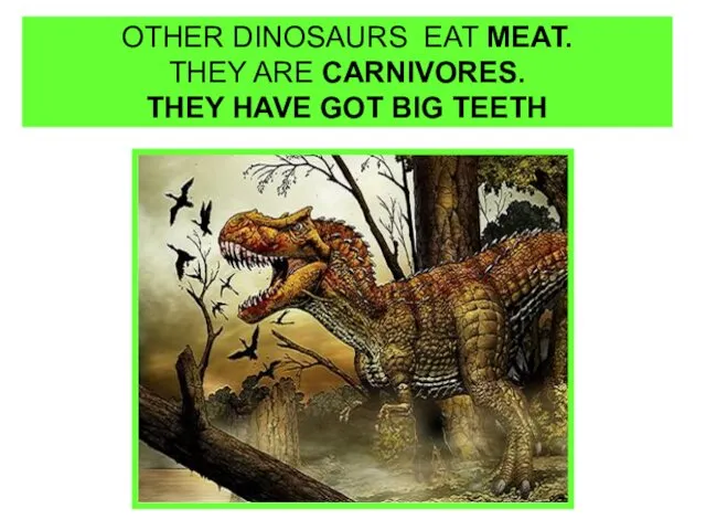 OTHER DINOSAURS EAT MEAT. THEY ARE CARNIVORES. THEY HAVE GOT BIG TEETH