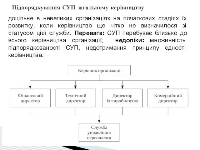 доцільне в невеликих організаціях на початкових стадіях їх розвитку, коли керівництво