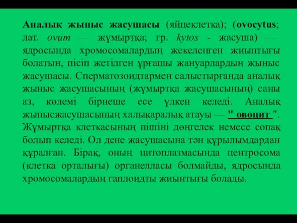 Аналық жыныс жасушасы (яйцеклетка); (ovocytus; лат. ovum — жүмыртқа; гр. kytos