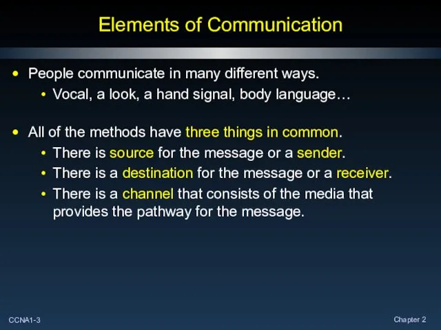 Elements of Communication People communicate in many different ways. Vocal, a