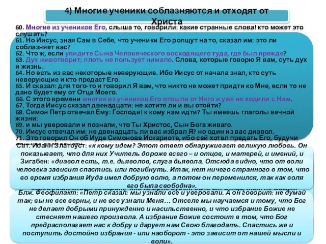 60. Многие из учеников Его, слыша то, говорили: какие странные слова!