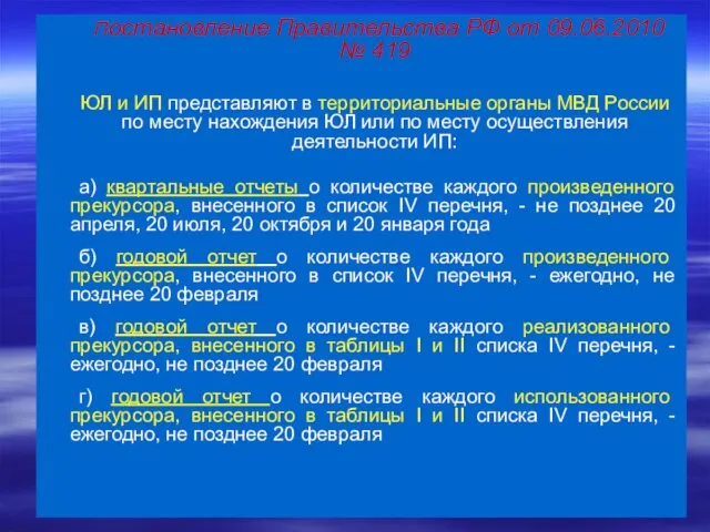 Постановление Правительства РФ от 09.06.2010 № 419 ЮЛ и ИП представляют