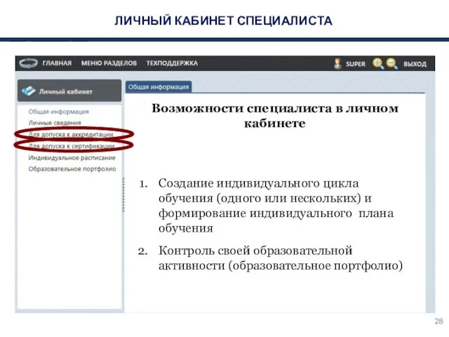 ЛИЧНЫЙ КАБИНЕТ СПЕЦИАЛИСТА Создание индивидуального цикла обучения (одного или нескольких) и