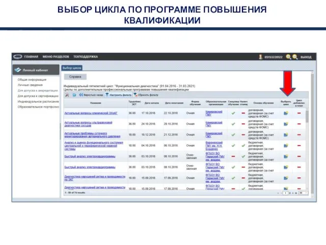 ВЫБОР ЦИКЛА ПО ПРОГРАММЕ ПОВЫШЕНИЯ КВАЛИФИКАЦИИ