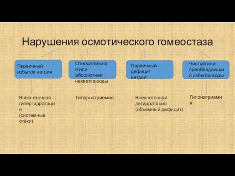 Нарушения осмотического гомеостаза Первичный избыток натрия Относительная или абсолютная нехватка воды