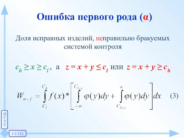 ССОД Н Г Т У Ошибка первого рода (α) Доля исправных