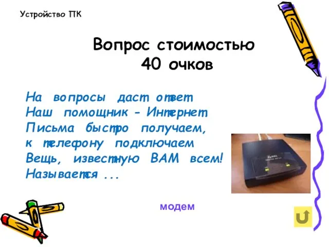 Вопрос стоимостью 40 очков На вопросы даст ответ Наш помощник -