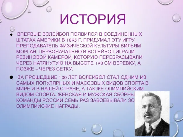 ИСТОРИЯ ВПЕРВЫЕ ВОЛЕЙБОЛ ПОЯВИЛСЯ В СОЕДИНЕННЫХ ШТАТАХ АМЕРИКИ В 1895 Г.