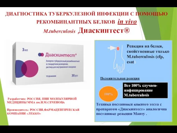 ДИАГНОСТИКА ТУБЕРКУЛЕЗНОЙ ИНФЕКЦИИ С ПОМОЩЬЮ РЕКОМБИНАНТНЫХ БЕЛКОВ in vivo M.tuberculosis Диаскинтест®