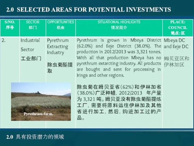 2.0 SELECTED AREAS FOR POTENTIAL INVESTMENTS 2.0 具有投资潜力的领域