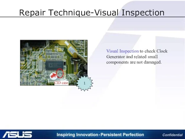 Repair Technique-Visual Inspection 1 Visual Inspection to check Clock Generator and