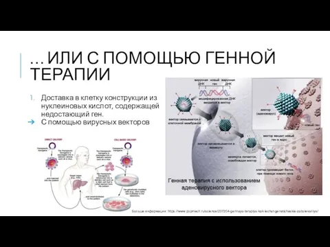 … ИЛИ С ПОМОЩЬЮ ГЕННОЙ ТЕРАПИИ Доставка в клетку конструкции из