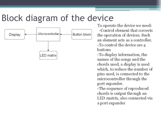 Block diagram of the device To operate the device we need:
