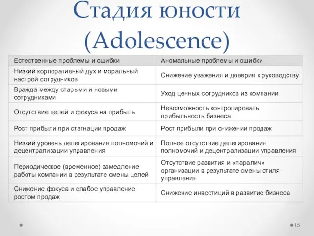 Стадия юности (Adolescence)