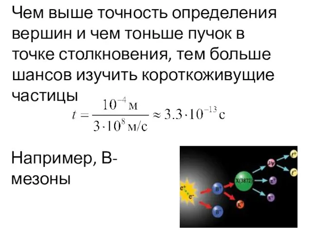 Чем выше точность определения вершин и чем тоньше пучок в точке