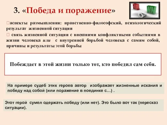 3. «Победа и поражение» ?аспекты размышления: нравственно-философский, психологический результат жизненной ситуации