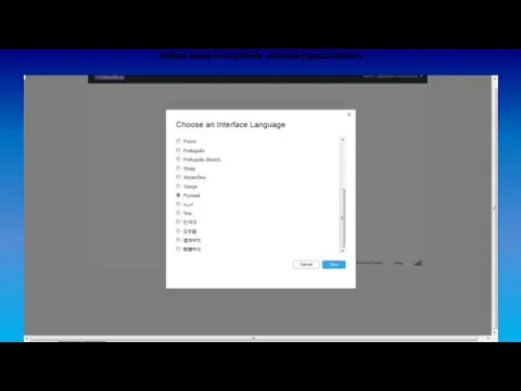 Выбор языка интерфейса системы (продолжение)