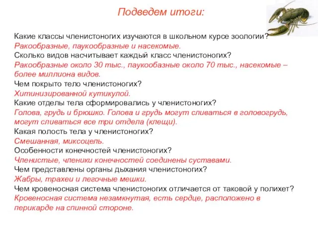 Какие классы членистоногих изучаются в школьном курсе зоологии? Ракообразные, паукообразные и