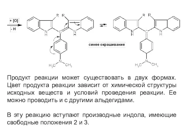 Продукт реакции может существовать в двух формах. Цвет продукта реакции зависит