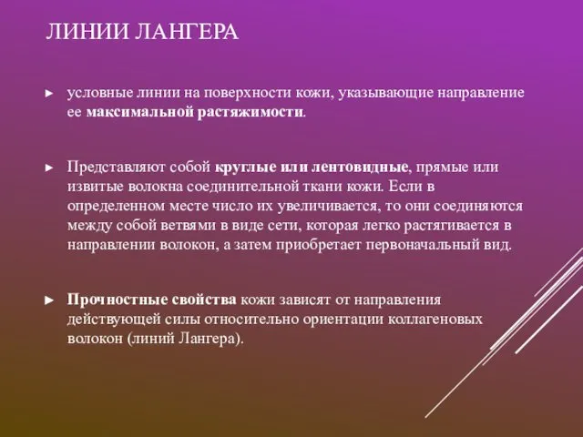 ЛИНИИ ЛАНГЕРА условные линии на поверхности кожи, указывающие направление ее максимальной