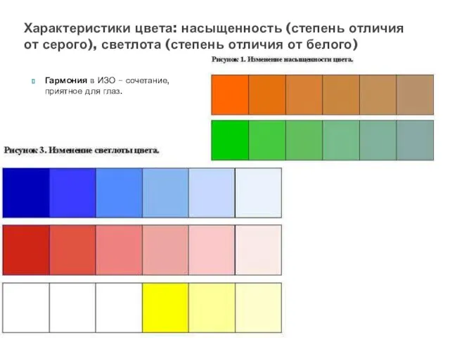 Гармония в ИЗО – сочетание, приятное для глаз. Характеристики цвета: насыщенность