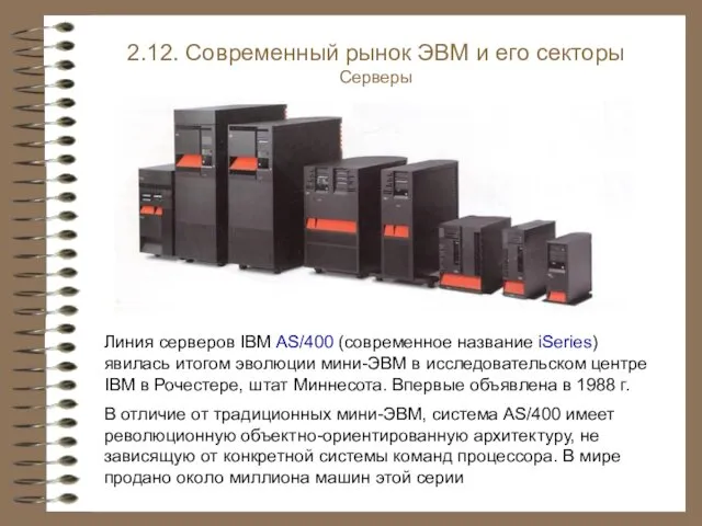 Линия серверов IBM AS/400 (современное название iSeries) явилась итогом эволюции мини-ЭВМ