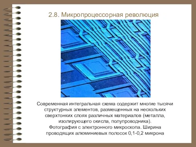 2.8. Микропроцессорная революция Современная интегральная схема содержит многие тысячи структурных элементов,