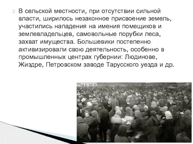 В сельской местности, при отсутствии сильной власти, ширилось незаконное присвоение земель,