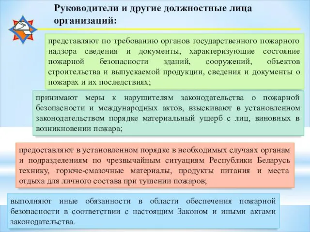 Руководители и другие должностные лица организаций: выполняют иные обязанности в области