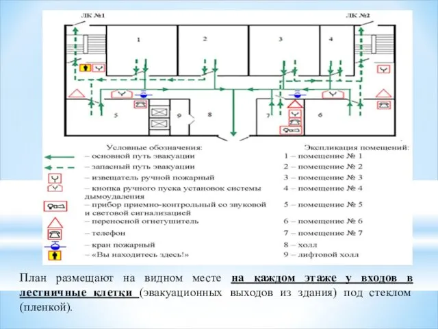 План размещают на видном месте на каждом этаже у входов в