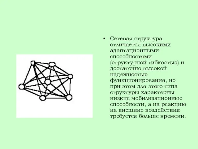 Сетевая структура отличается высокими адаптационными способностями (структурной гибкостью) и достаточно высокой