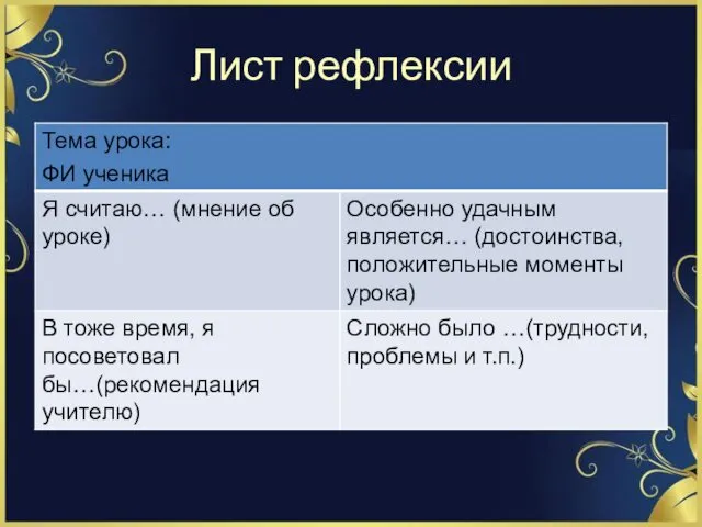 Лист рефлексии