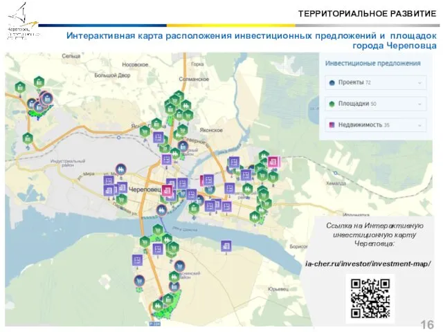 ТЕРРИТОРИАЛЬНОЕ РАЗВИТИЕ Интерактивная карта расположения инвестиционных предложений и площадок города Череповца