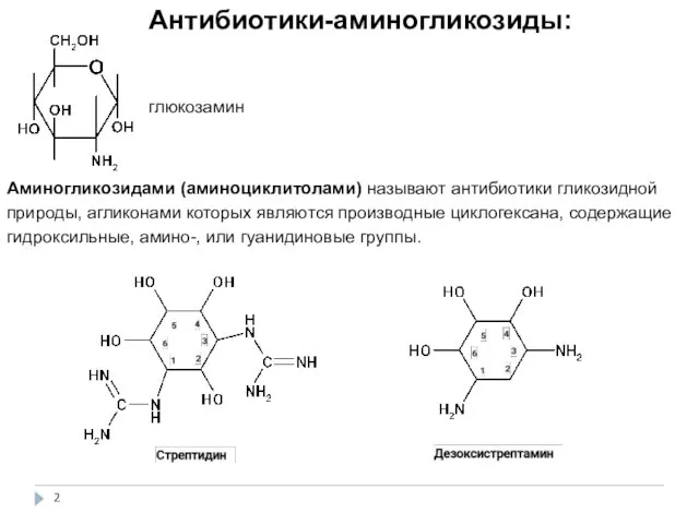 Аминогликозидами (аминоциклитолами) называют антибиотики гликозидной природы, агликонами которых являются производные циклогексана,