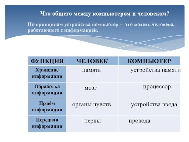 Что общего между компьютером и человеком? По принципам устройства компьютер –