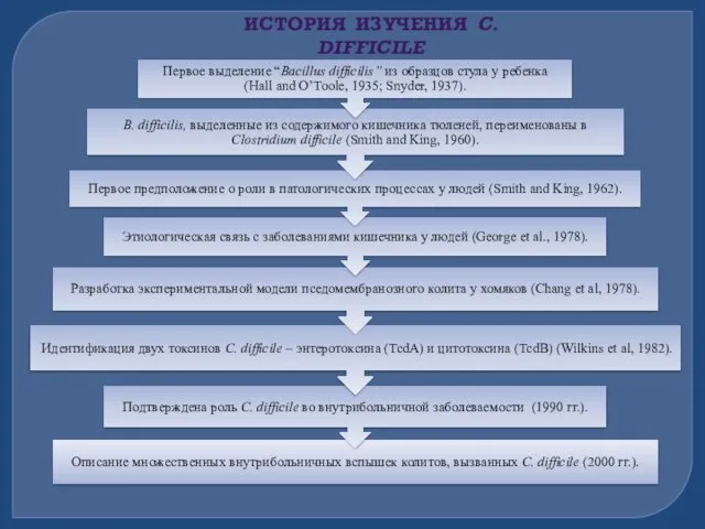 ИСТОРИЯ ИЗУЧЕНИЯ C. DIFFICILE