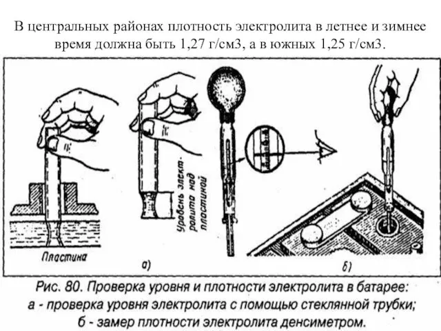 В центральных районах плотность электролита в летнее и зимнее время должна