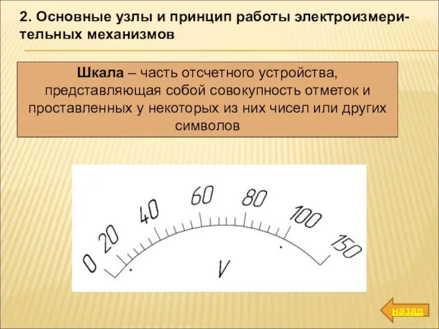 2. Основные узлы и принцип работы электроизмери-тельных механизмов Шкала – часть