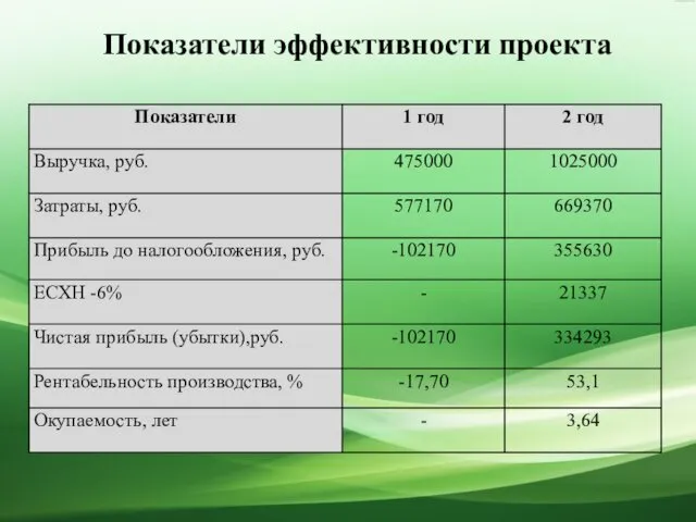 Показатели эффективности проекта