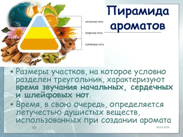 Пирамида ароматов Размеры участков, на которое условно разделен треугольник, характеризуют время