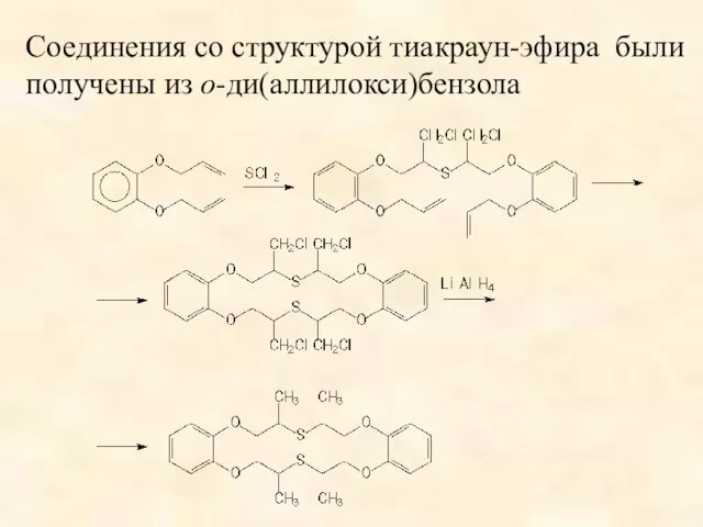 Соединения со структурой тиакраун-эфира были получены из о-ди(аллилокси)бензола