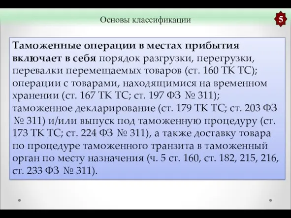 Основы классификации Таможенные операции в местах прибытия включает в себя порядок