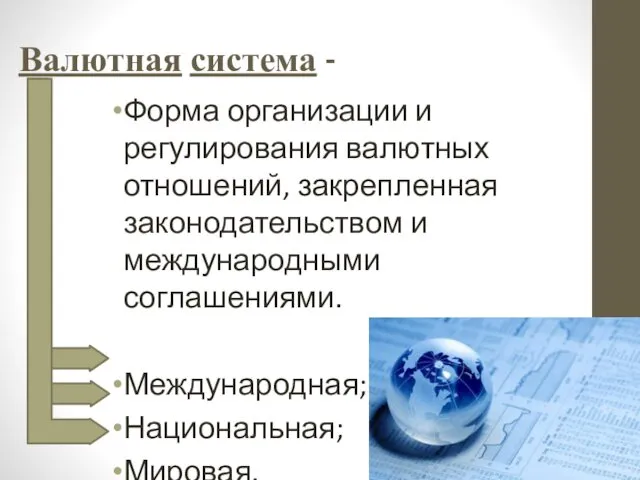 Валютная система - Форма организации и регулирования валютных отношений, закрепленная законодательством