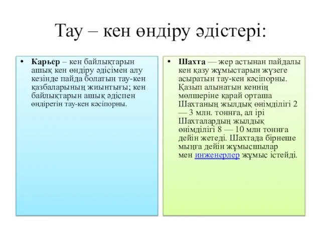 Тау – кен өндіру әдістері: Карьер – кен байлықтарын ашық кен